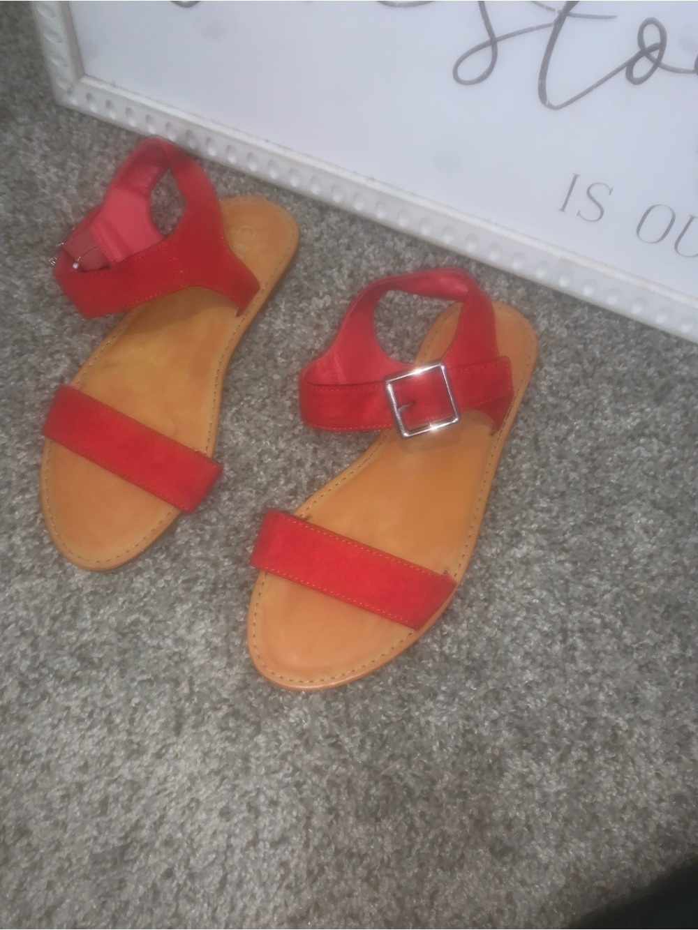 Rouge! Red Ankle Strap Buckle Sandals